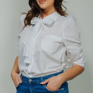 NWOT-Poppy White Bow Tie Blouse